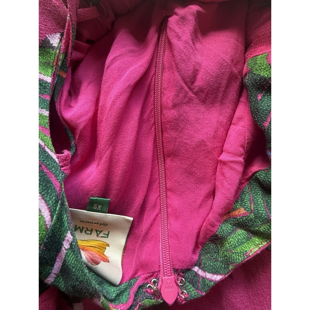 Farm Rio Leaves Pink Midi Dress XS Strappy Ruched Front Slit Tropical Print - Picture 14 of 16